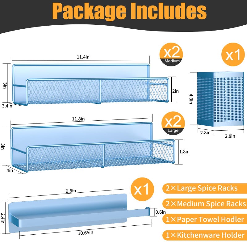 DTUQYX Magnetic Spice Rack for Refrigerator  6 Pack Metal Magnetic Shelf Blue  Moveable Spice Organizer  Strong Magnetic Storage Fridge Organizer with Paper Towel Holder  Utensils Holder - Image 3